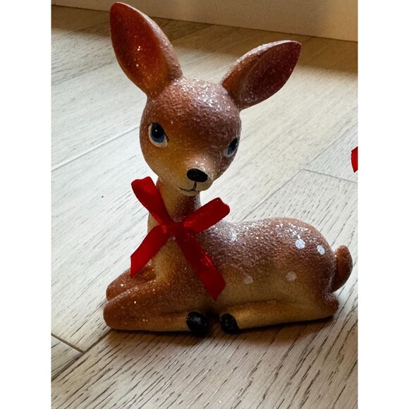 Vintage Ceramic Fawn Deer Figurines With Red Bows & Glitter Accents CUTE festive - Picture 8 of 8